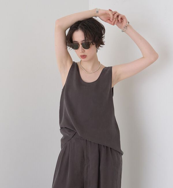 Rouge vif「キュプラフィブリルUネックノースリーブブラウス/ジレ」|シャツ・ブラウス|
