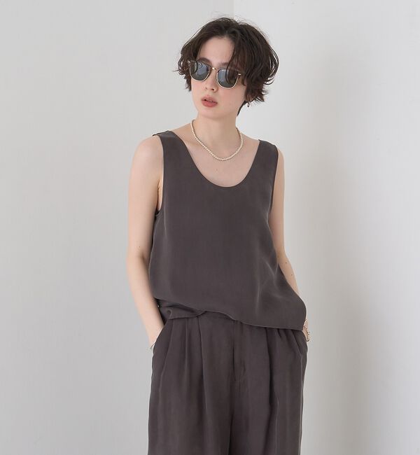 Rouge vif「キュプラフィブリルUネックノースリーブブラウス/ジレ」|シャツ・ブラウス|