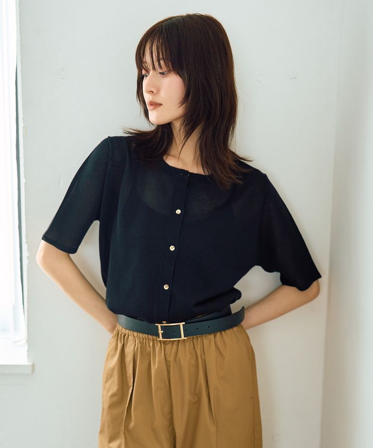 YECCA VECCA「半袖シアーカーディガン」|カーディガン|Black