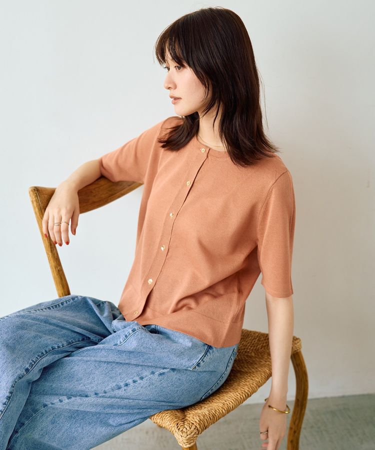 YECCA VECCA「半袖シアーカーディガン」|カーディガン|Salmon Pink