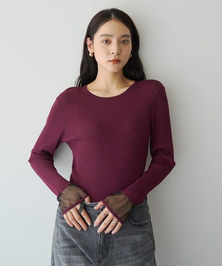YECCA VECCA「袖口シアーリブニット」|ニット・セーター|