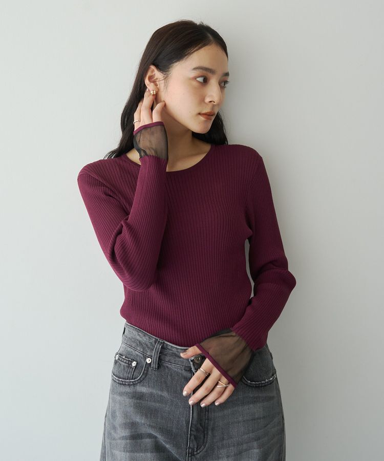 YECCA VECCA「袖口シアーリブニット」|ニット・セーター|Bordeaux