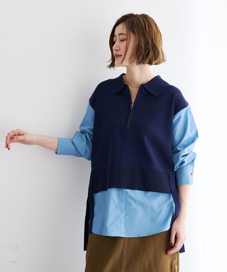 Editt by YECCA VECCA「ハーフZIPニットレイヤードシャツ」|シャツ・ブラウス|Navy