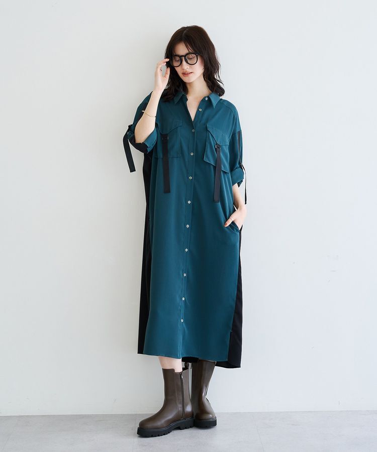 Editt by YECCA VECCA「ミリタリーロングシャツワンピース」|ワンピース|Green