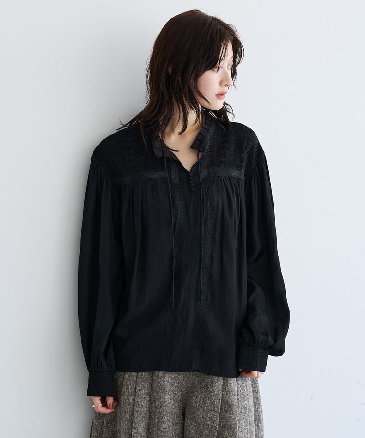 YECCA VECCA「レース切替ボリューム袖ブラウス」|シャツ・ブラウス|Black