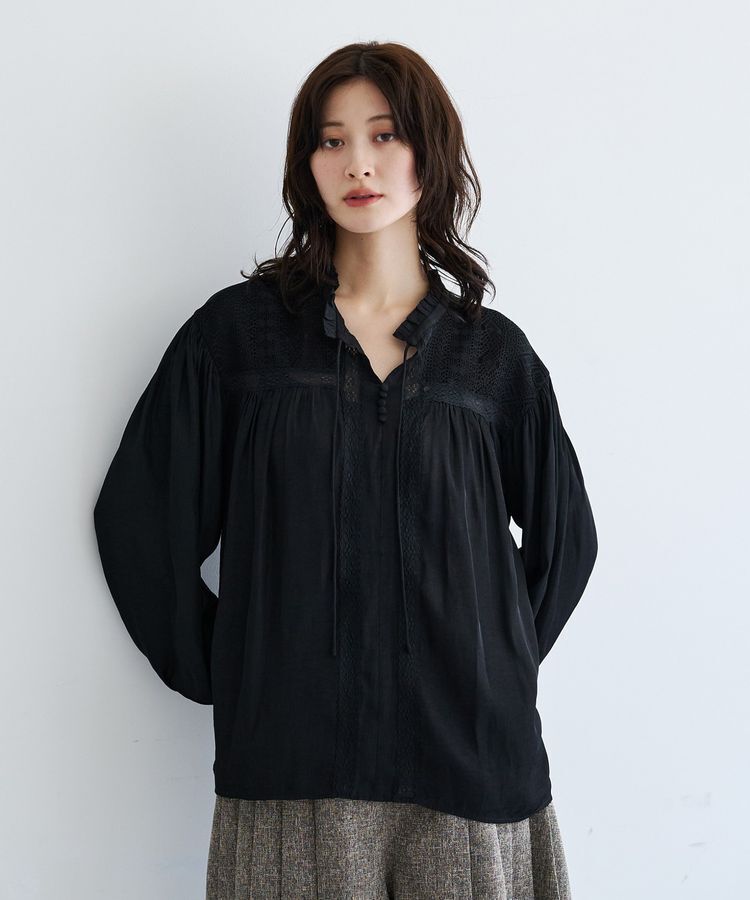 YECCA VECCA「レース切替ボリューム袖ブラウス」|シャツ・ブラウス|