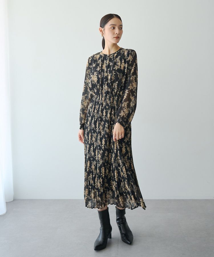 YECCA VECCA「ヴィンテージフラワー柄プリーツワンピース」|ワンピース|