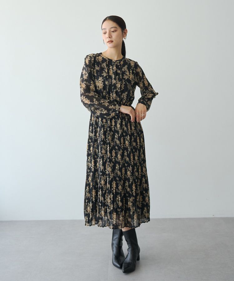 YECCA VECCA「ヴィンテージフラワー柄プリーツワンピース」|ワンピース|
