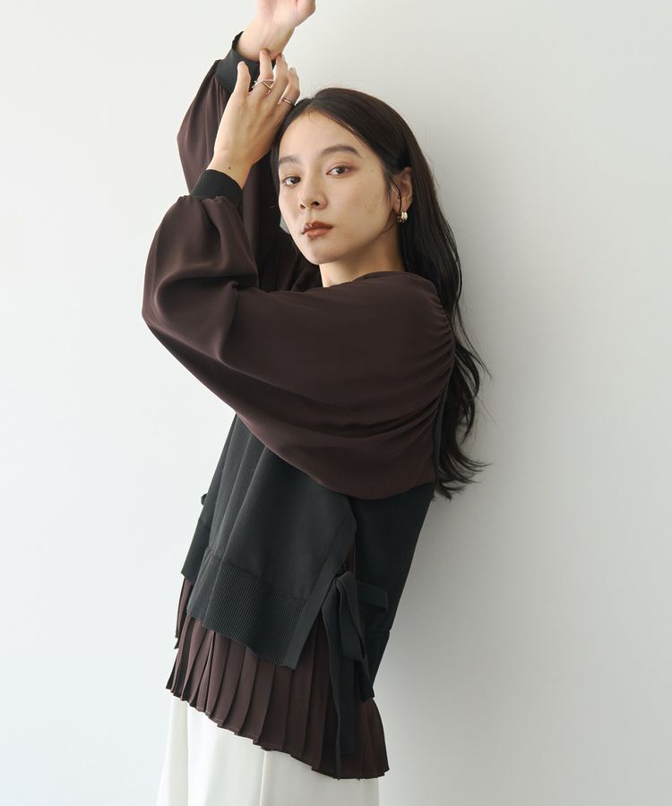 YECCA VECCA「プリーツコンビニット」|ニット・セーター|Black