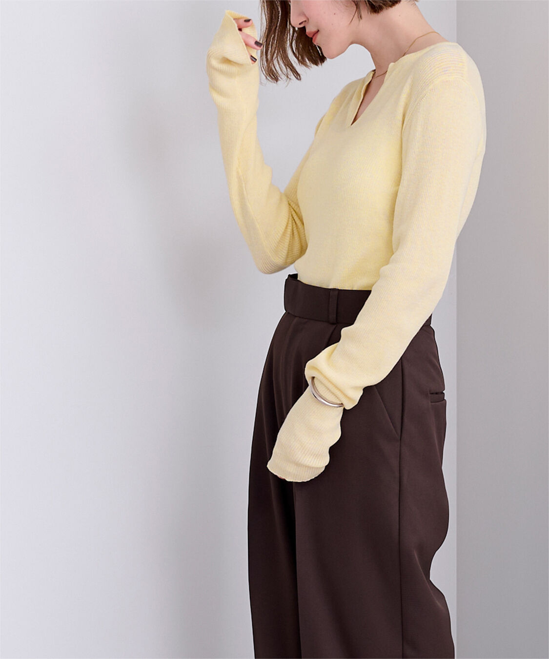 ur's「チクチクしないウールブレンドキーネックリブニット」|ニット・セーター|