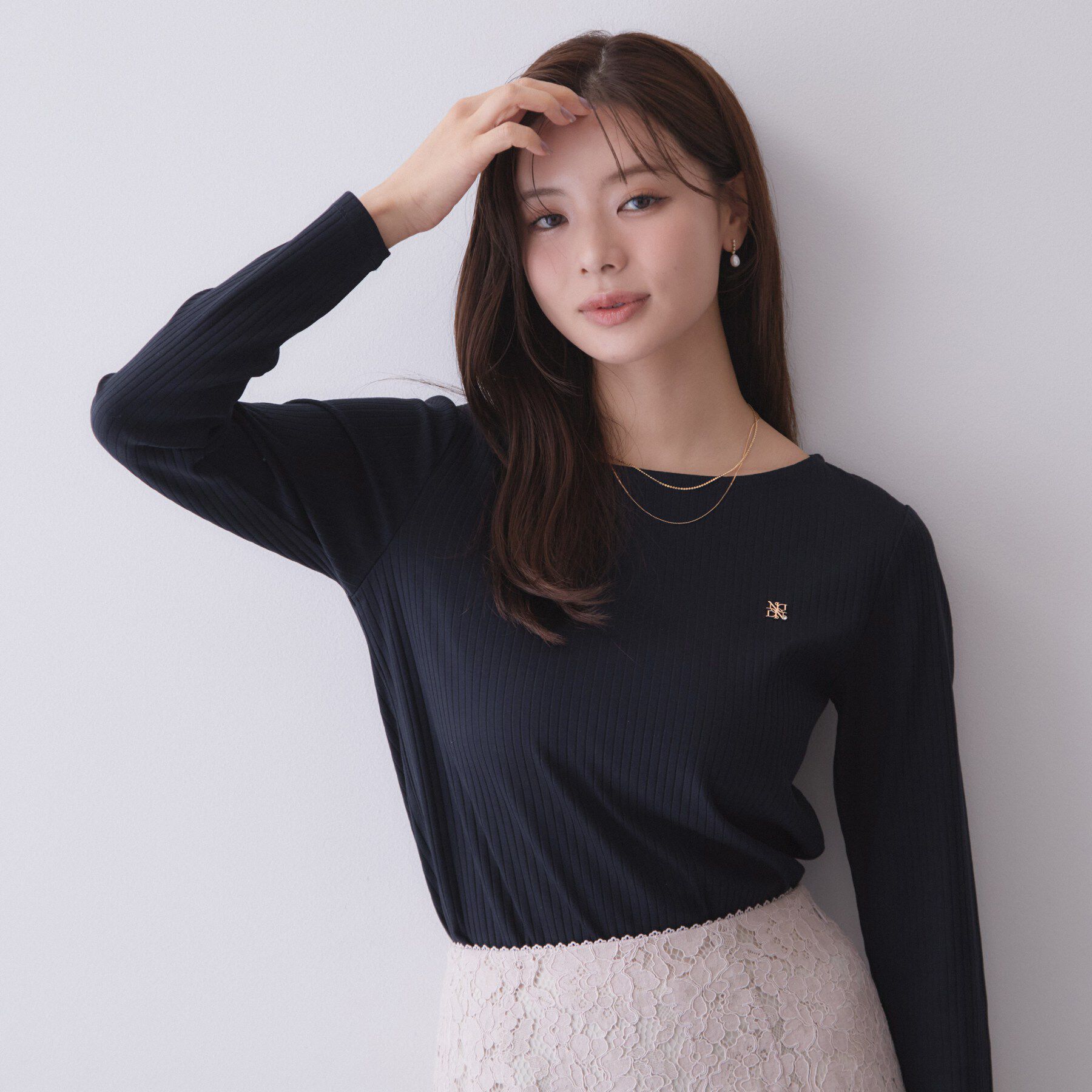 index「【接触冷感／UVケア】テレコボートネックトップス《洗濯機OK》」|Tシャツ・カットソー|ネイビー(094)