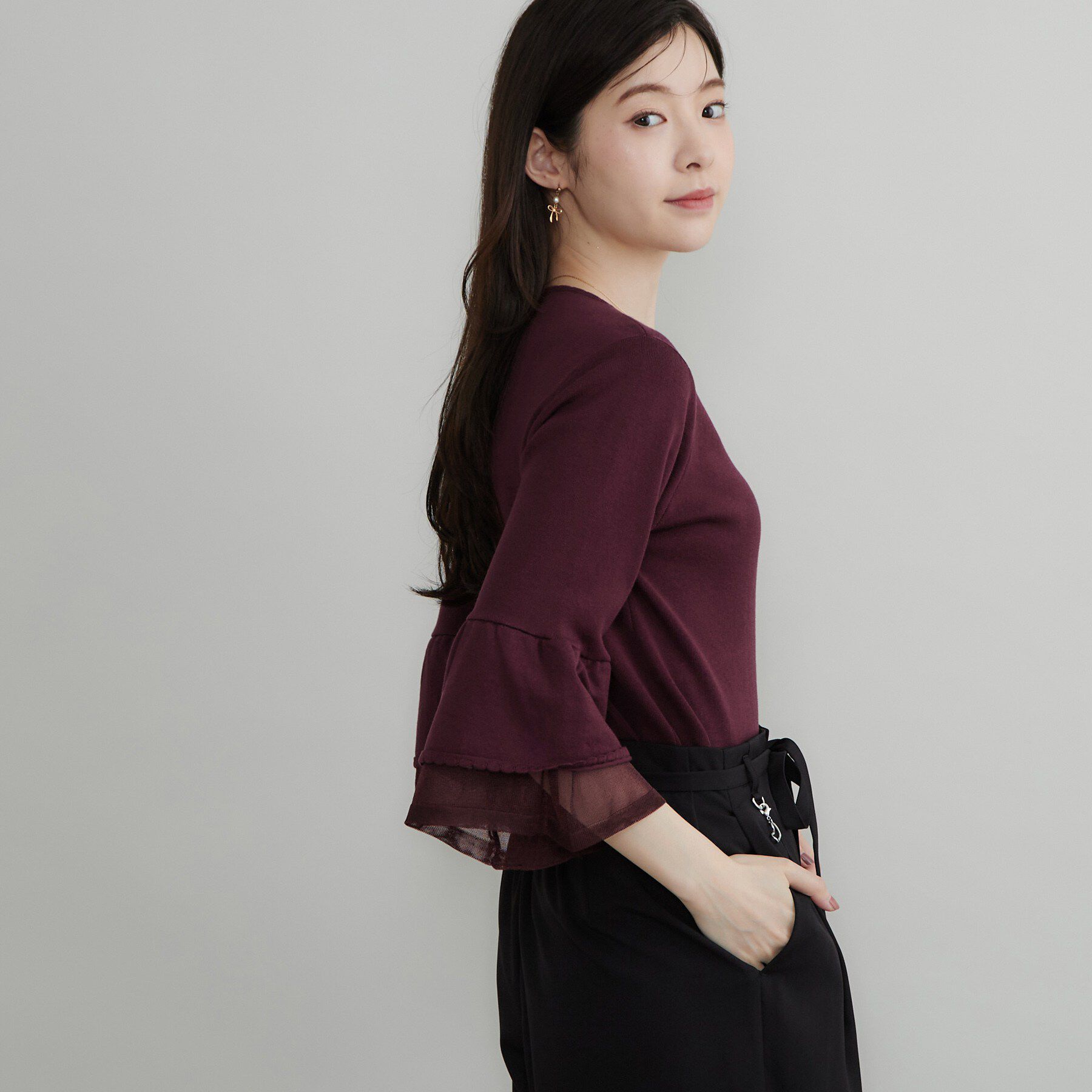 Couture broach「【袖レイヤードが軽やか】シアーフレア袖ニット」|ニット・セーター|