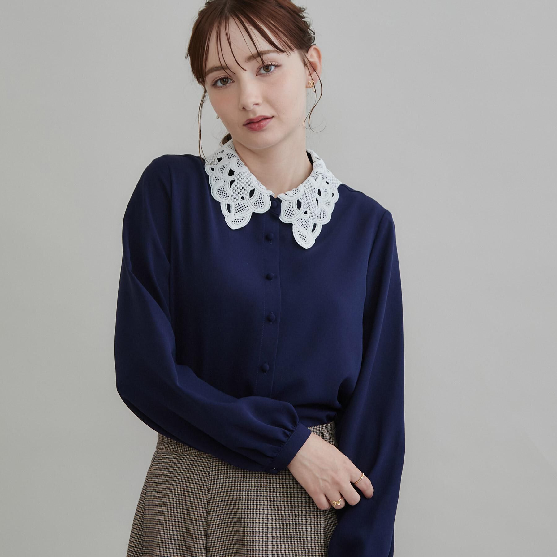 Couture broach「【お顔まわり彩る】レース衿ジョーゼットブラウス」|シャツ・ブラウス|
