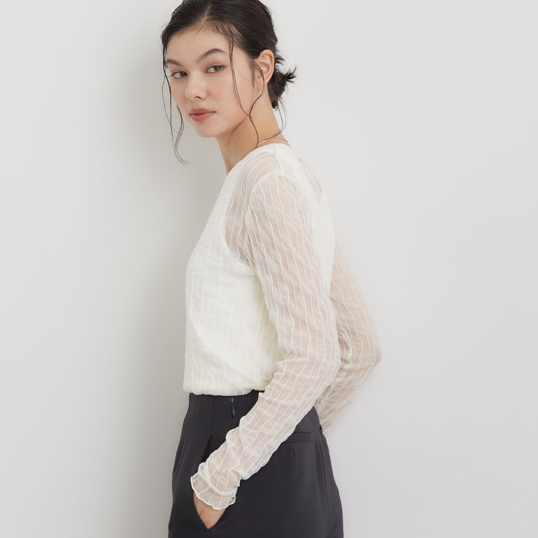 THE SHOP TK「クリンクルシアークルーネックカットソー」|Tシャツ・カットソー|