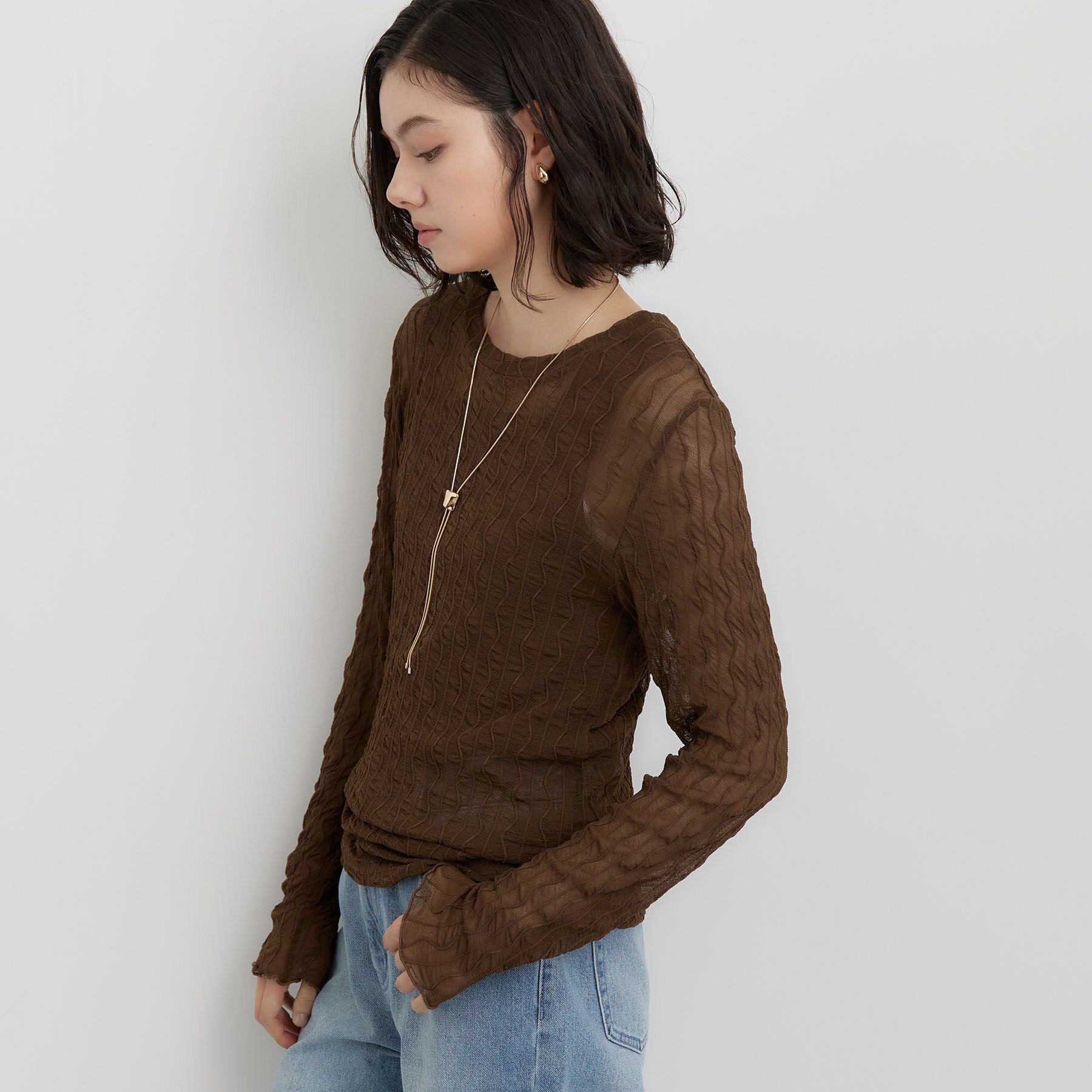 THE SHOP TK「クリンクルシアークルーネックカットソー」|Tシャツ・カットソー|