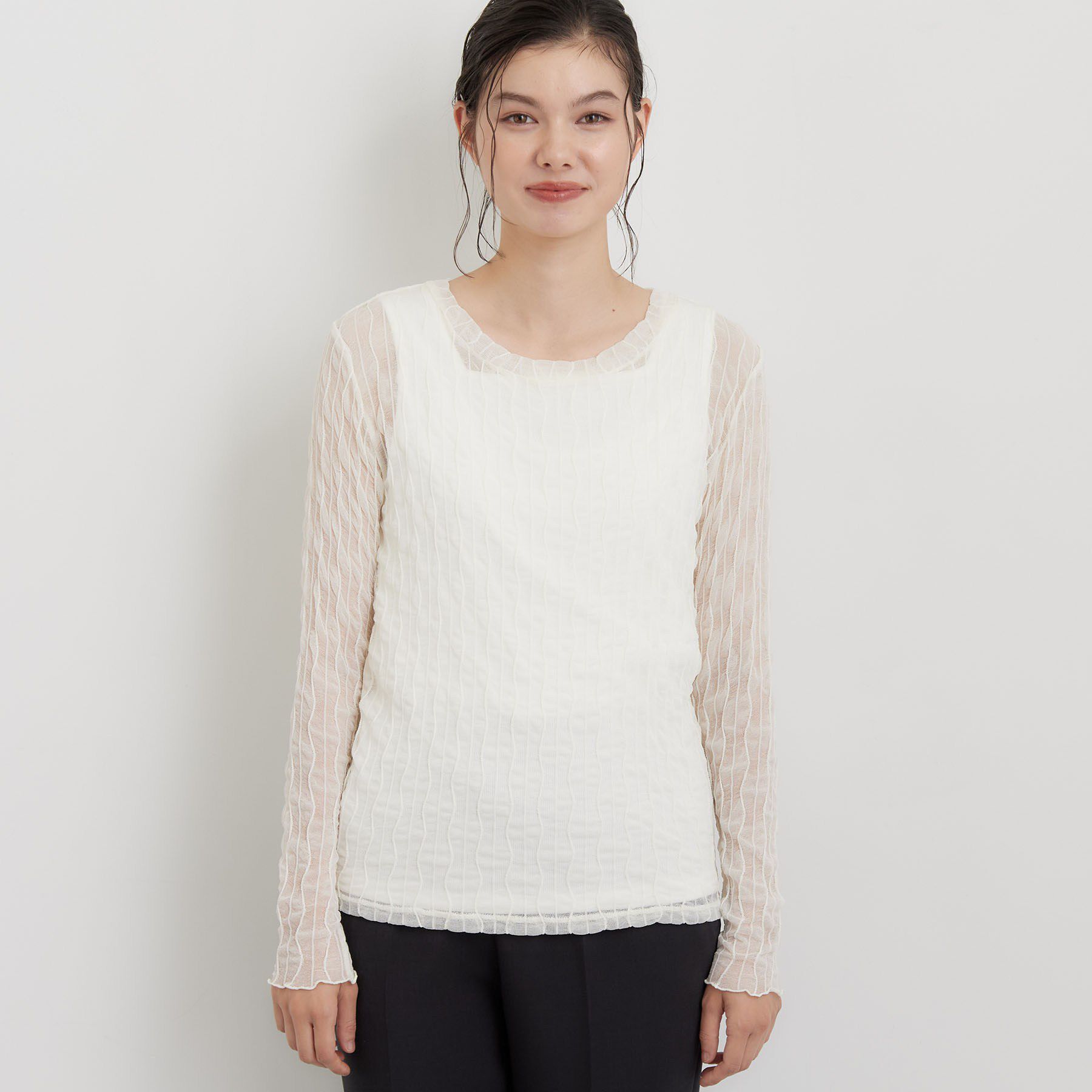THE SHOP TK「クリンクルシアークルーネックカットソー」|Tシャツ・カットソー|