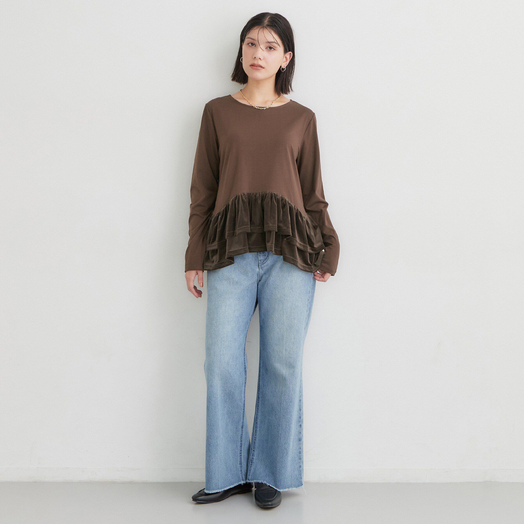 THE SHOP TK「フリルベロアペプラムトップス」|Tシャツ・カットソー|