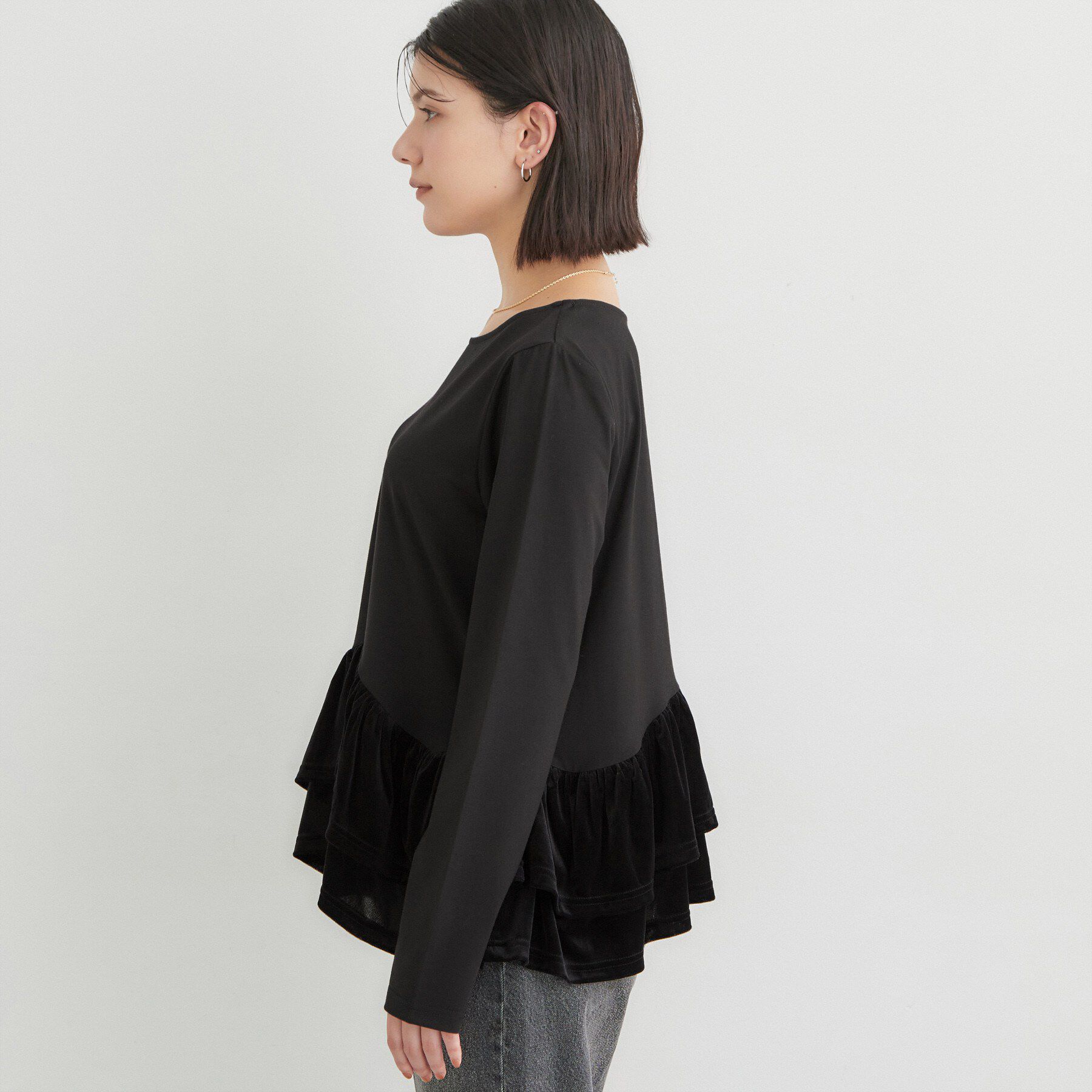 THE SHOP TK「フリルベロアペプラムトップス」|Tシャツ・カットソー|