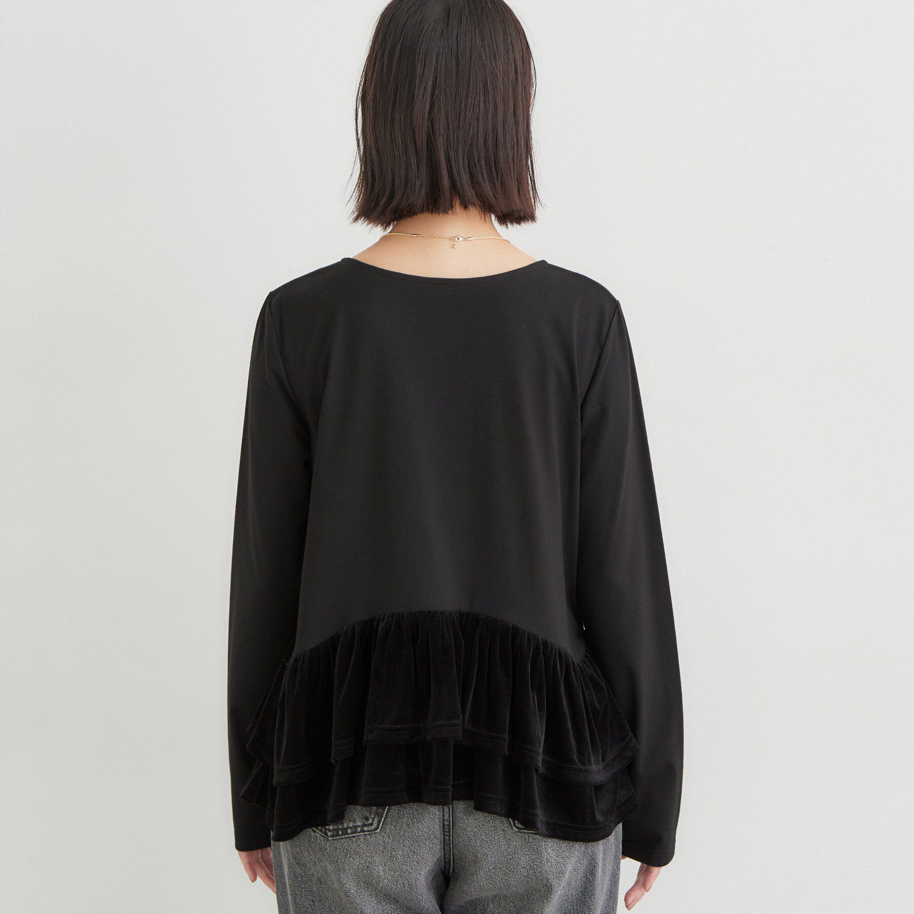THE SHOP TK「フリルベロアペプラムトップス」|Tシャツ・カットソー|