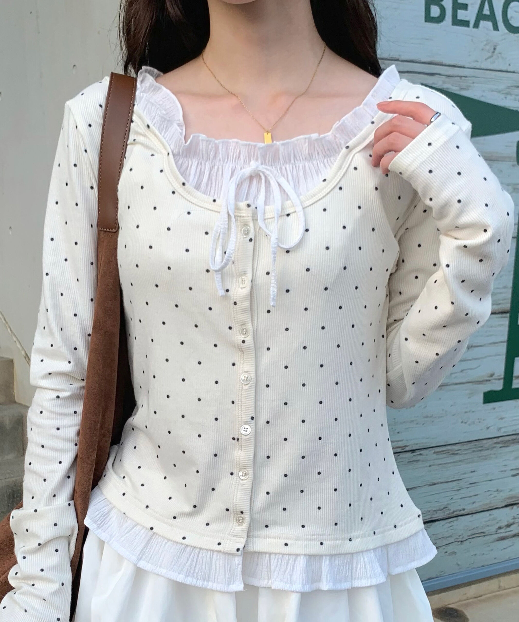  「フェイクレイヤードフロントボタンカットソー」|Tシャツ・カットソー|
