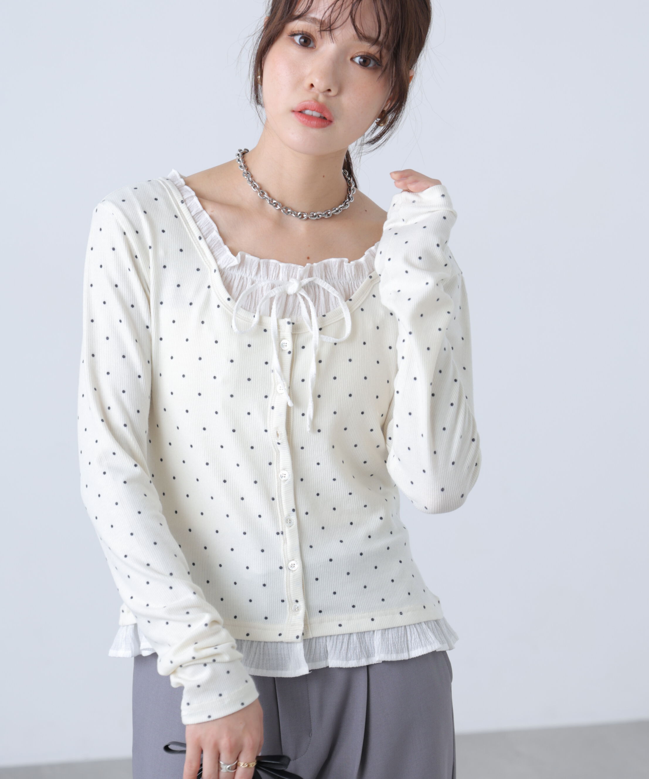  「フェイクレイヤードフロントボタンカットソー」|Tシャツ・カットソー|