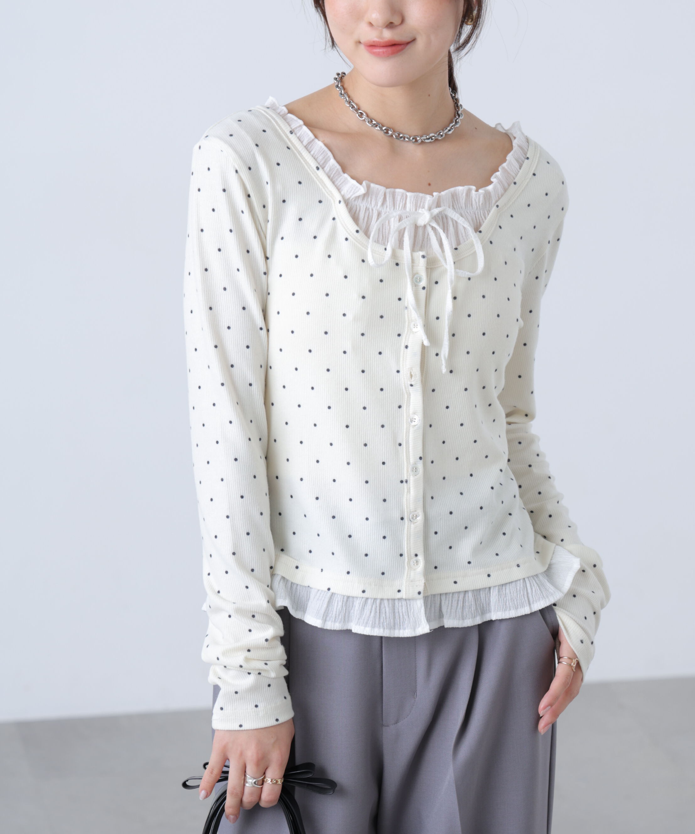  「フェイクレイヤードフロントボタンカットソー」|Tシャツ・カットソー|