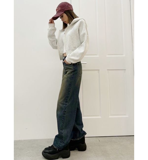 GYDA「ハイウエストSymmetryGYDA INNER RIPPEDワイドデニムパンツ」|デニム|