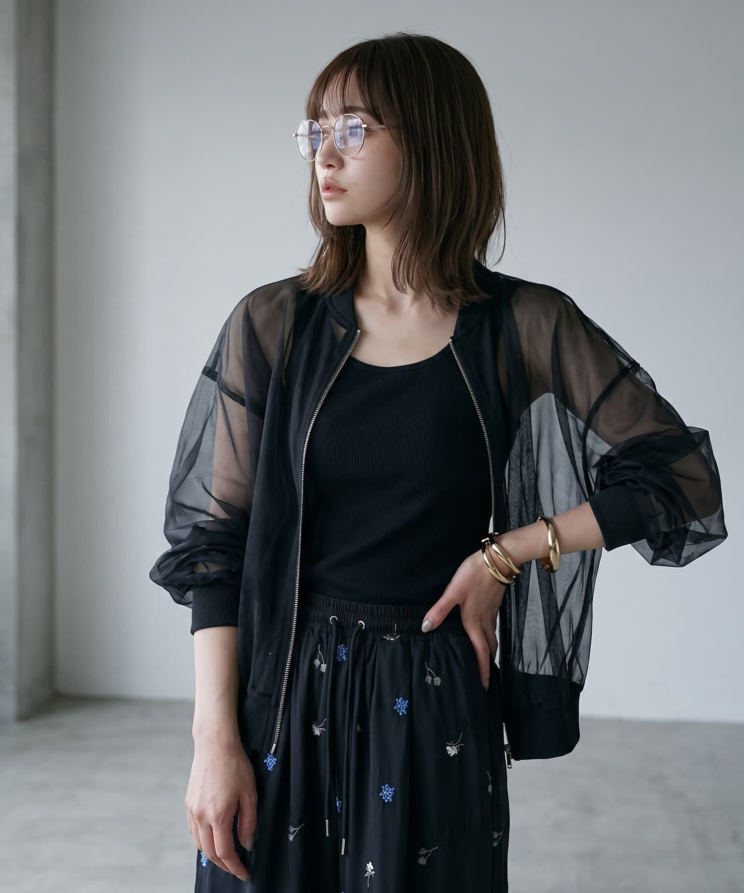 STYLE DELI「【BLK001】ジップアップシアーカーディガン」|カーディガン|