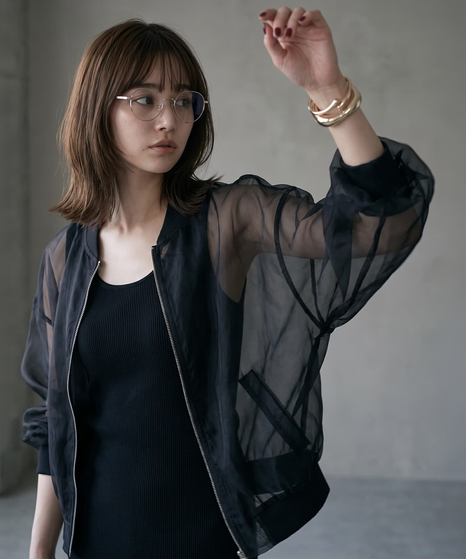 STYLE DELI「【BLK001】ジップアップシアーカーディガン」|カーディガン|