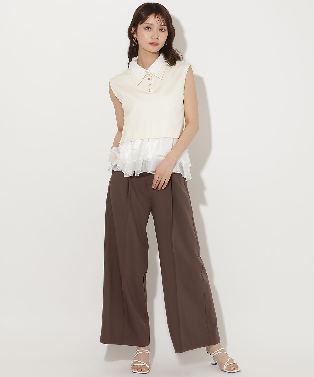 アンドクチュール「Wカラーフレンチスリーブカットプルオーバー&times;キャミセット」|Tシャツ・カットソー|
