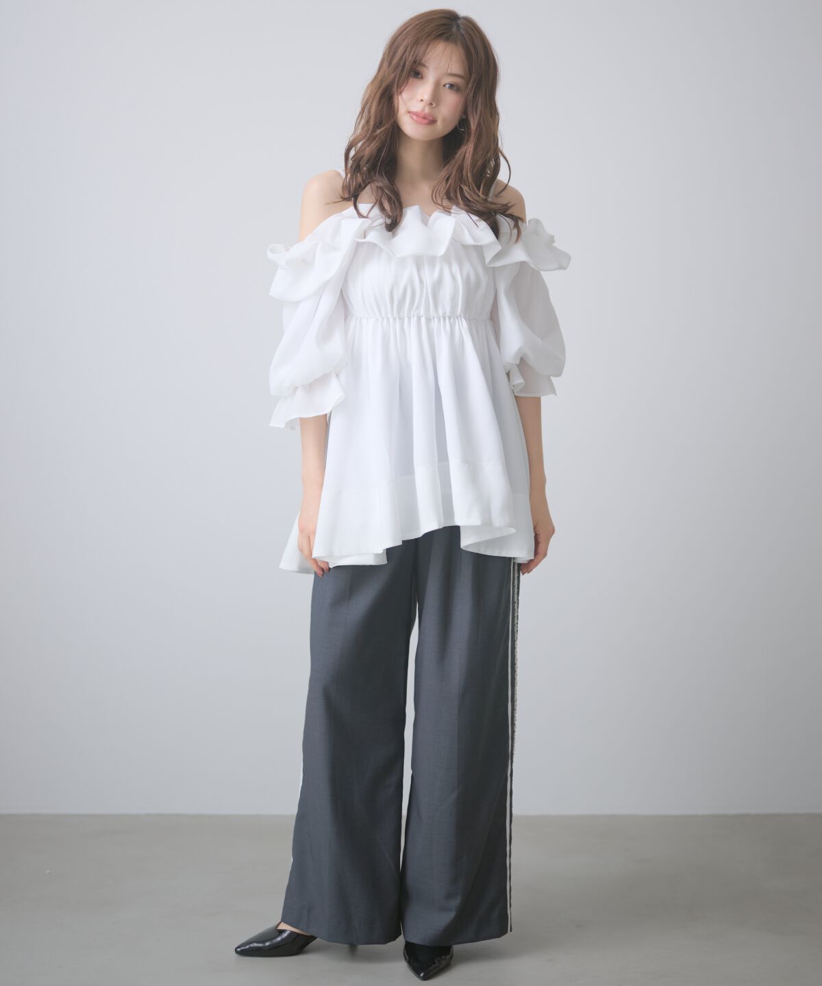 アンドクチュール「オフショルバルーンフリルチュニックブラウス」|チュニック|