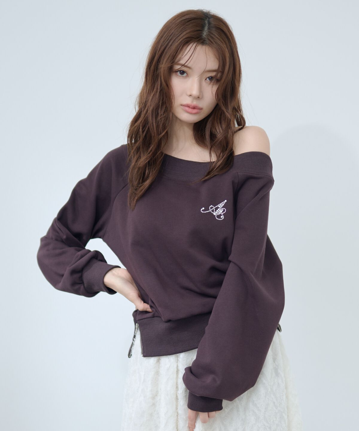 アンドクチュール「サイドジップオフショルスウェットプルオーバー」|Tシャツ・カットソー|ﾀﾞｰｸﾌﾞﾗｳﾝ