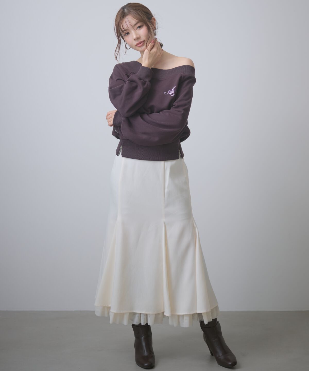 アンドクチュール「サイドジップオフショルスウェットプルオーバー」|Tシャツ・カットソー|