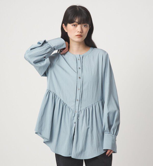 EMMEL REFINES「＜EMMEL REFINES＞EM キリカエギャザー チュニック ブラウス」|シャツ・ブラウス|LT.BLUE