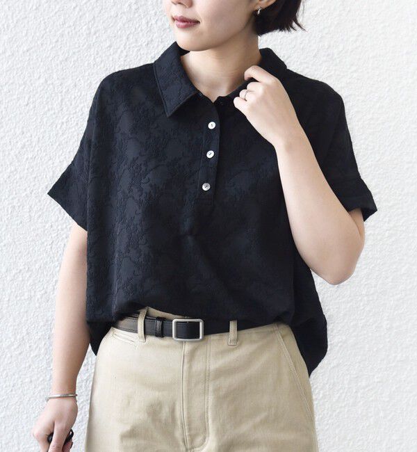 SHIPS for women「【WEB限定】〈手洗い可能〉シアー ジャカード ポロ 襟 ショート スリーブ プルオーバー」|ポロシャツ|