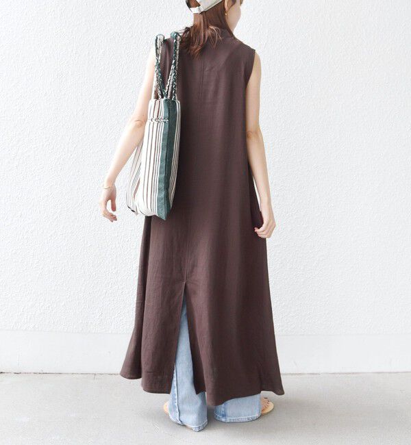 SHIPS for women「【WEB限定】〈手洗い可能〉レーヨン 麻 ステッチ デザイン Vネック ワンピース」|ワンピース|