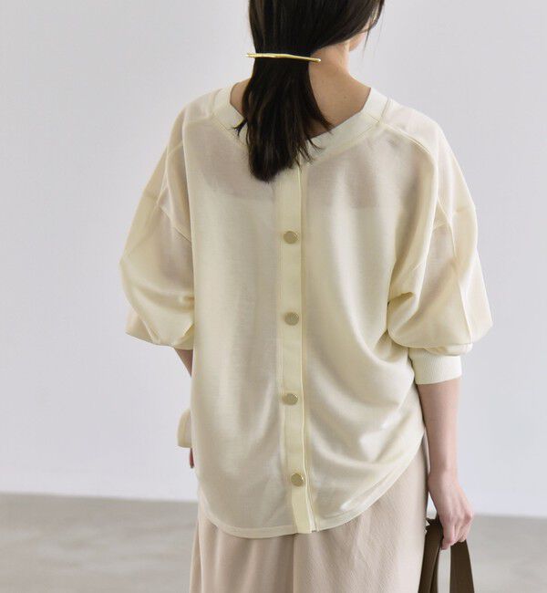 quaranciel「《予約》〈洗濯機可能〉シアー ダンボール ボタン Vネック ルーズ プルオーバー」|Tシャツ・カットソー|