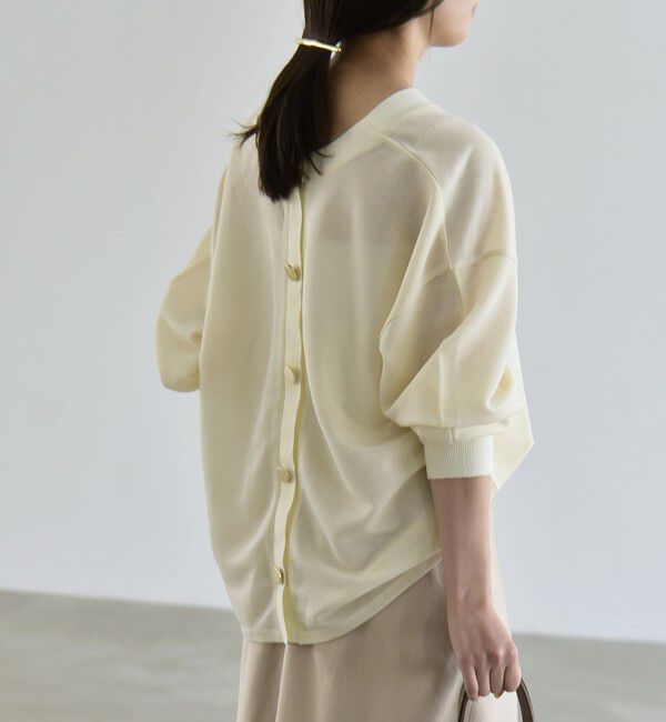quaranciel「《予約》〈洗濯機可能〉シアー ダンボール ボタン Vネック ルーズ プルオーバー」|Tシャツ・カットソー|