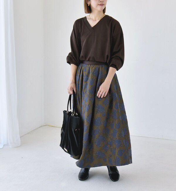quaranciel「《予約》〈洗濯機可能〉シアー ダンボール ボタン Vネック ルーズ プルオーバー」|Tシャツ・カットソー|