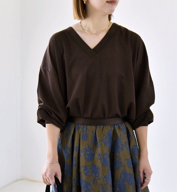 quaranciel「《予約》〈洗濯機可能〉シアー ダンボール ボタン Vネック ルーズ プルオーバー」|Tシャツ・カットソー|