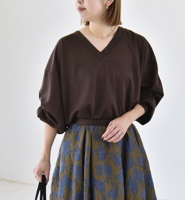 quaranciel「《予約》〈洗濯機可能〉シアー ダンボール ボタン Vネック ルーズ プルオーバー」|Tシャツ・カットソー|