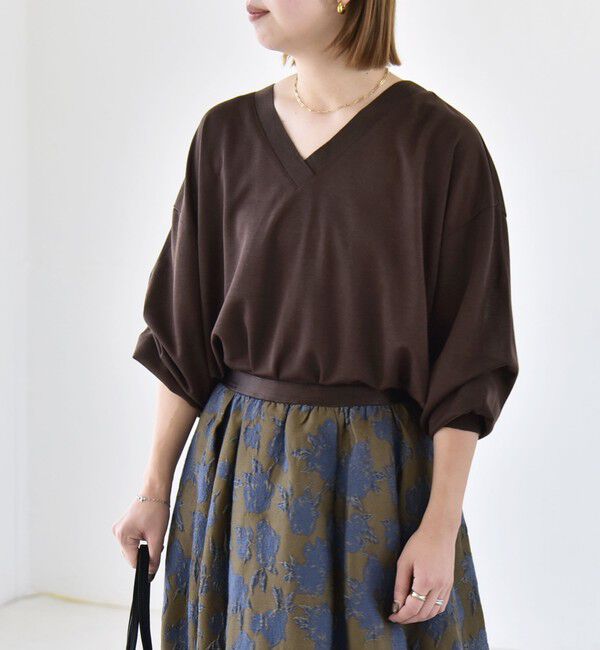quaranciel「《予約》〈洗濯機可能〉シアー ダンボール ボタン Vネック ルーズ プルオーバー」|Tシャツ・カットソー|