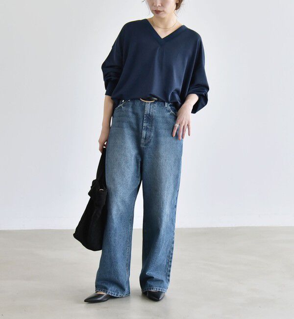 quaranciel「《予約》〈洗濯機可能〉シアー ダンボール ボタン Vネック ルーズ プルオーバー」|Tシャツ・カットソー|