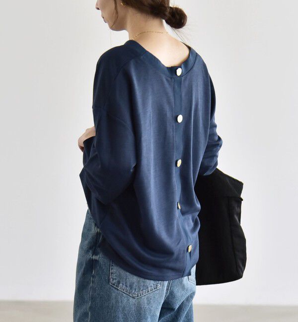 quaranciel「《予約》〈洗濯機可能〉シアー ダンボール ボタン Vネック ルーズ プルオーバー」|Tシャツ・カットソー|