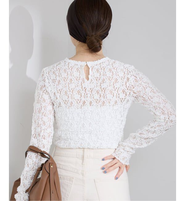 IENA「《一部カラーWEB限定/追加3》Flowerストレッチレースプルオーバー」|Tシャツ・カットソー|