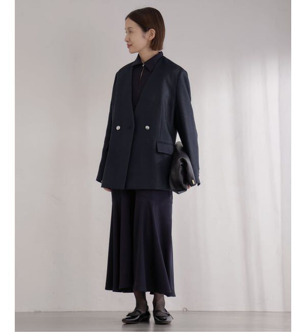 IENA「&NAVY ツィーディーダブルジャケット」|ノーカラージャケット|