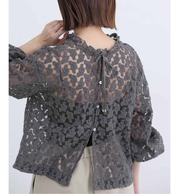 IENA「フラワー刺繍レース2WAYブラウス」|シャツ・ブラウス|グレー