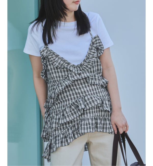 SLOBE IENA「OURSaaLTY/アワーソルティ Ann check frill bustier」|その他|ブラック