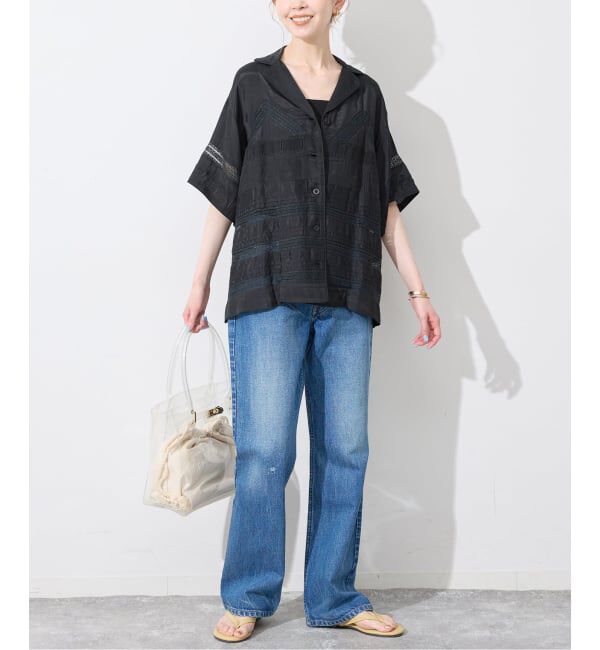 SLOBE IENA「crinkle crinkle crinkle SLOBE別注  tuck lace open collar シャツ」|シャツ・ブラウス|