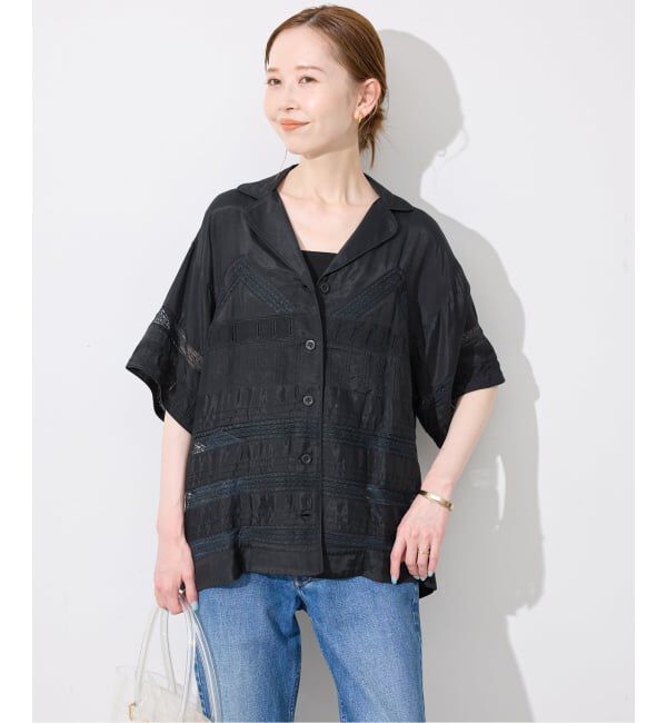 SLOBE IENA「crinkle crinkle crinkle SLOBE別注  tuck lace open collar シャツ」|シャツ・ブラウス|